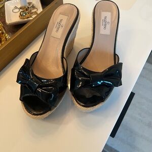 Valentino Glossy Black Wedge Slides